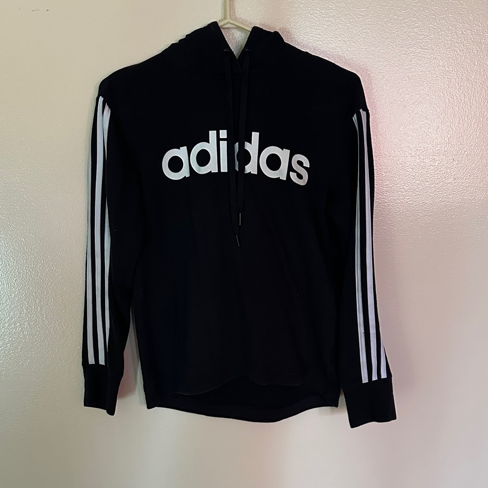 Adidas Men's Black Hoodie with White Stripes